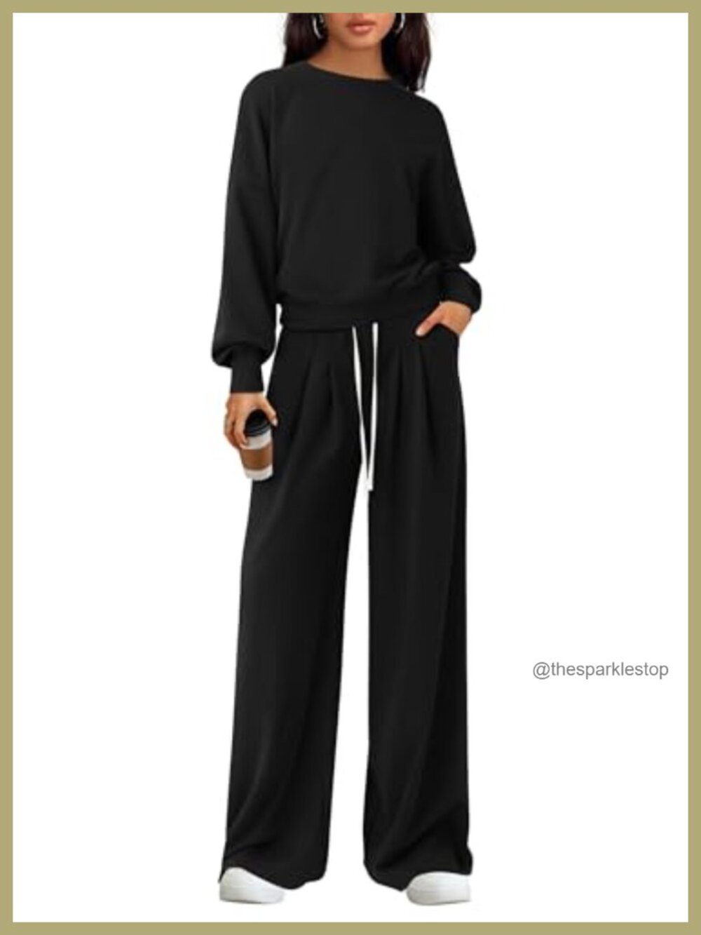 Womens Loose Fit Knit 2 Piece Lounge Set Wide Leg Sweatsuit Tracksuit